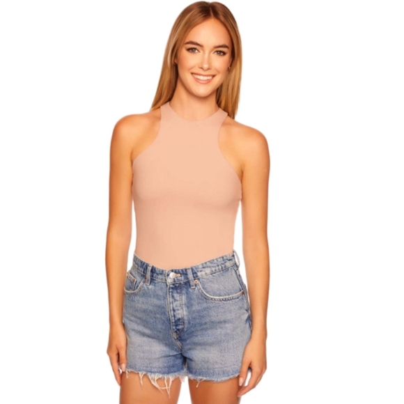 Susana Monaco Vista High Neck Halter Tank Top XS Brioche Nude Pink NWT - Picture 1 of 10